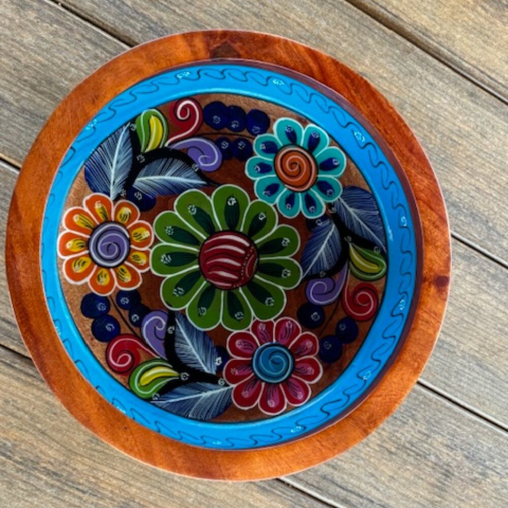 Handcrafted  Wood Bowl with Hand painted Floral Design